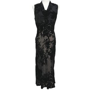 ECI NY Vtg Y2K Whimsigoth Black Cowl Neck Silk Blend Velvet Burnout Midi Dress 4